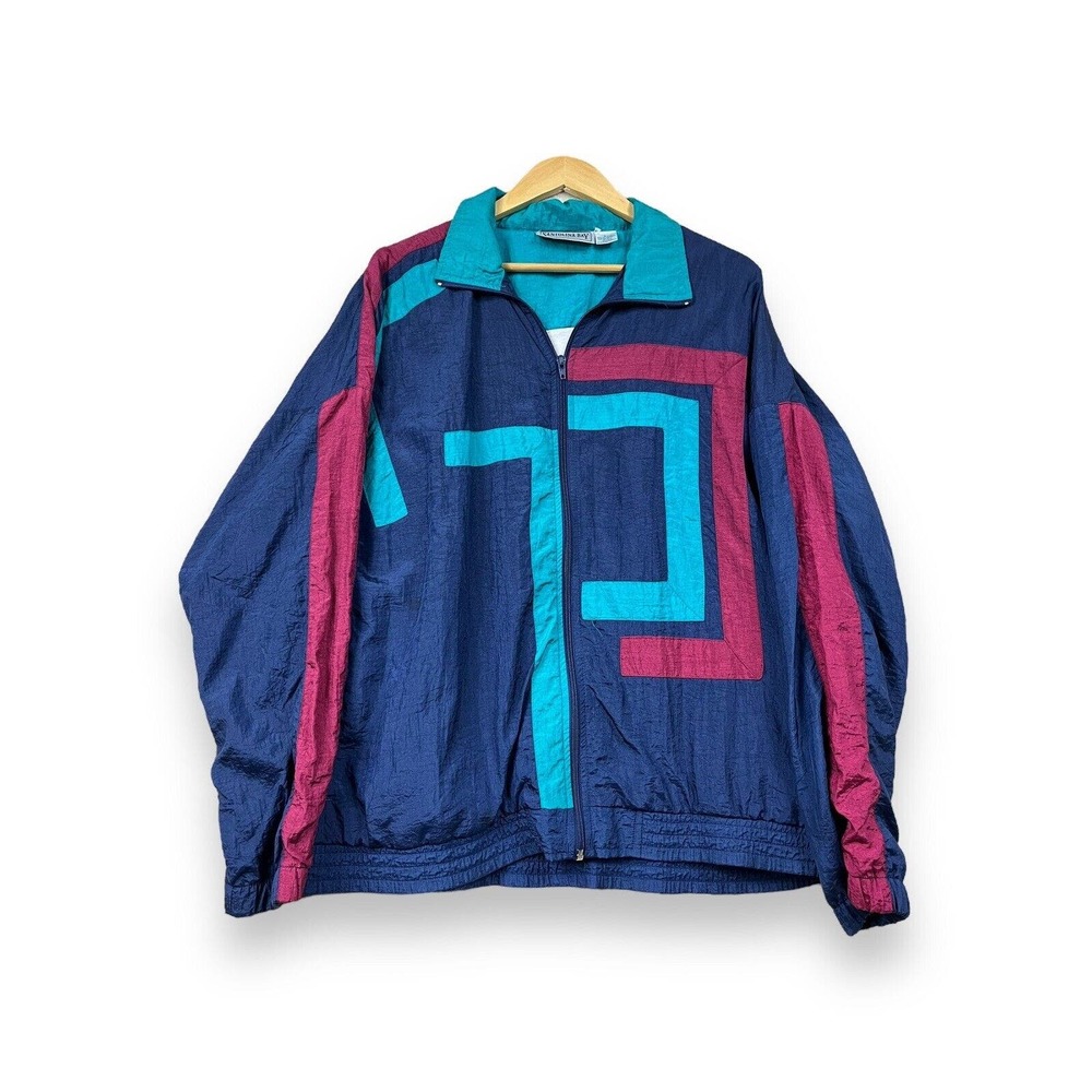 Santolina Nylon Windbreaker Track Jacket Jogging Men L Vintage 80s 90s Geometric
